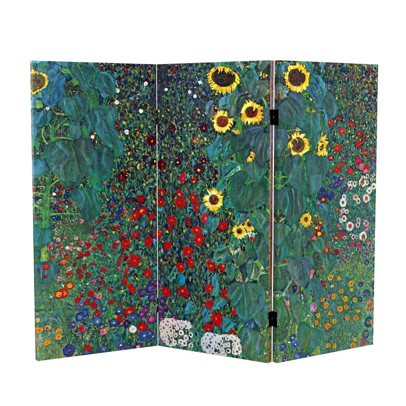 Red Lantern Double Sided Works of Klimt Room Divider -
