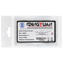 DINGYUAN Crimp & Solder Seal Heat Shrink Butt Wire Connectors, Stronger Connection & Noise Reduction Electrical Waterproof Connectors Marine Grade Terminals Kit (10PCS, 24-22AWG)