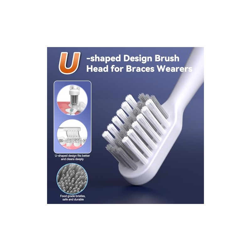 JTF Orthodontic Electric Toothbrush for Braces with 6 U-Shaped Brush