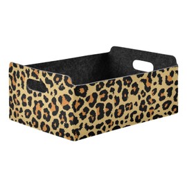 CaTaKu Foldable Storage Basket Leopard Pattern Collapsible Felt Storage Bins with Handle Drawer Organizer Bin Cube Shelf Box for Organizing Closet Clothes Office Books Bedroom