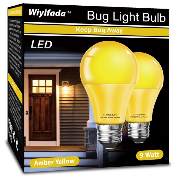 Wiyifada LED Bug Light Bulbs Outdoor 2 Pack, 9W Amber
