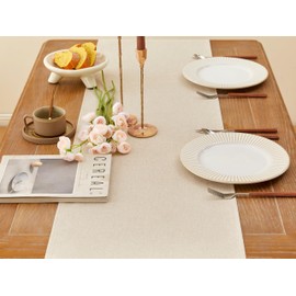 MAIBAOTA Beige Waterproof Table Runner Farmhouse Rustic Seasonal Table Runners for Kitchen Dining Table Decorations Wedding Christmas Birthday Party Decor 40 x 140 cm (16 x 55")