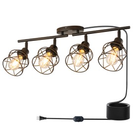 vivihobb Dimmable 4 Light Plug in Ceiling Light,Black Plug in Track Lighting Kit with 16.5' Cord,Flexibly Rotatable Light Head,Modern Industrial Farmhouse Style(Bulbs Not Included)