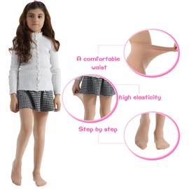 MANZI Ballet Tights for Girls Footed Dance Tights 3 Pairs Ultra-Soft Age 10-12(Natural,XXL)