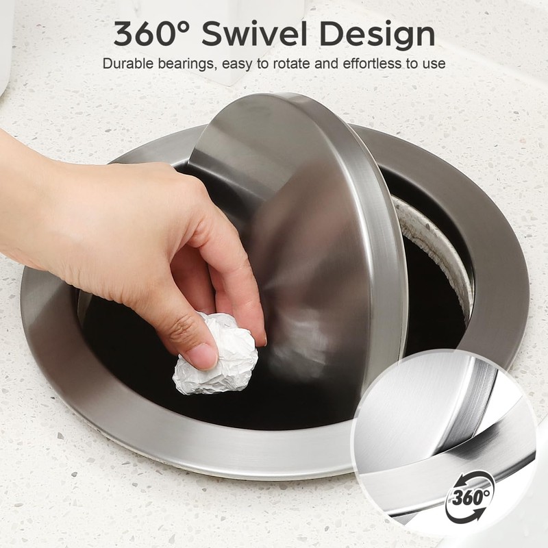 Hemobllo Stainless Steel Recessed Counter Trash can Lid Silent Flip