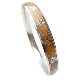 Aloha Passion 316L Stainless Steel Comfort Fit Natural Hawaii Koa Wood Inlay With Tribal Turtle Honu Design Hawaiian Curved Top Bangle Bracelet (Size: 8.5", Width: 8mm)