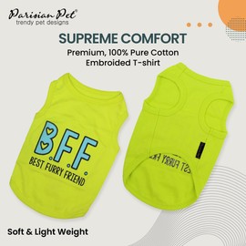 Parisian Pet Dog Tshirt - Embroidered “BFF (Best Furry Friend)“ Dog Shirt - Lightweight Dog Tank Top - Sleeveless Dog Tee Shirts - Machine Washable Dog Clothes - Dog Shirts for Small Dogs - S