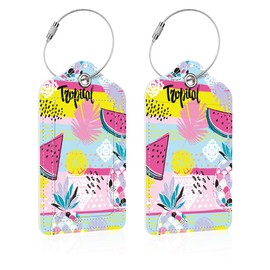 iapodiad 2 Pack Luggage Tags for Suitcases,Fashion Tropics Luggage Tag,PU Leather Id Label Luggage Tags with Stainless Steel Loop and Privacy Cover for Women Men Teens Travel