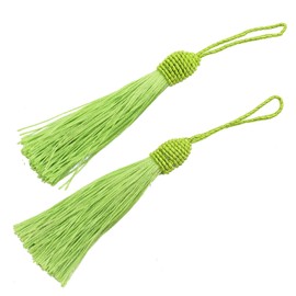 Makhry 20 x 6 Inch Silky Floss Bookmark Tassels with 2 Inch Cable Bow and Small Chinese Knot for Jewellery Making, Souvenir, Bookmarks, DIY Craft Accessories (Light Green)