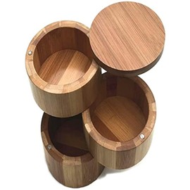 feedal Round Bamboo Glass Salt & Spice Jar with Magnetic Twist Lid 7x9cm (3 Tiers)