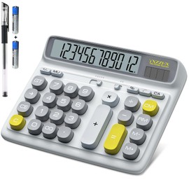 Desktop Calculator with Extra Large 5-Inch LCD Display, 12-Digit Two Way Power Solar & Battery Office Calculator with Big Buttons for Business, Accounting & Home Use(White)
