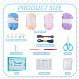 FREEBLOSS 4 Set Crochet Squid Kit Crochet Squid Keychain Kit Crochet Kit for Beginners Squid Crochet Starter Kit for Adults Crochet Kit with Video Tutorial Crochet Kits for Adults Beginner