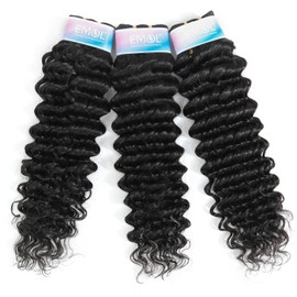 Deep Wave Bundles, Curly Bundles Human Hair, 18 18 18 Inch, Wet and Wavy, Natural Black, Soft, 285g-300g, Brazilian Hair