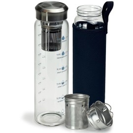 Xaeiglas Motivational Glass Water Bottle 32 oz Borosilicate with Neoprene Sleeve and Stainless Steel Lid