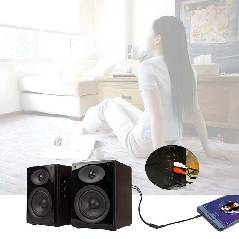 JacobsParts 1ft 2-RCA Male Plug to 3.5mm Female Aux Stereo