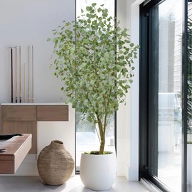 Roselywed Artificial Eucalyptus Tree 7FT with 1040 Spring Green Leaves Tall Faux Floor Plant Fake Potted Large Tree 82 Inch Black Pot for Home Office Indoor Outdoor Decor Housewarming Gift(7FT, 1Pack)