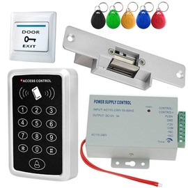 LEXI 1000 Users 125KHz RFID Keypad Access Control System Kit + NC Type Electric Strike Lock + 5pcs RFID Key fobs + Power Supply + Door Exit Button