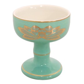Maruesu Buddhist Tools 10T085 Marues Buddhist Utensils, Blue Porcelain Gold Lotus Chinese Buddhist Work, Green