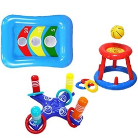 SENSORY4U Pool Float Games Including Floating Basketball Hoop for Pool, Inflatable Cross Pool Ring Toss- Bean Bag Toss Floating Pool Corn Hole Game- Inflatable Swimming Pool Toys for Kids and Adults