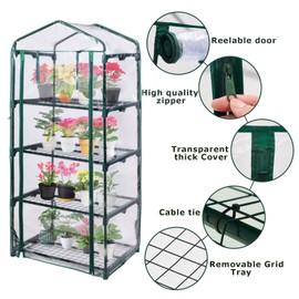 Purlyu Mini Greenhouse for Indoor Outdoor, Plant Green House 4-Tier Rack Stand Portable Greenhouses with Durable PVC Cover for Seedling, 2.5x1.6x5.2 FT,Ideal Gardening Gifts for Women Men(PLGH704P)