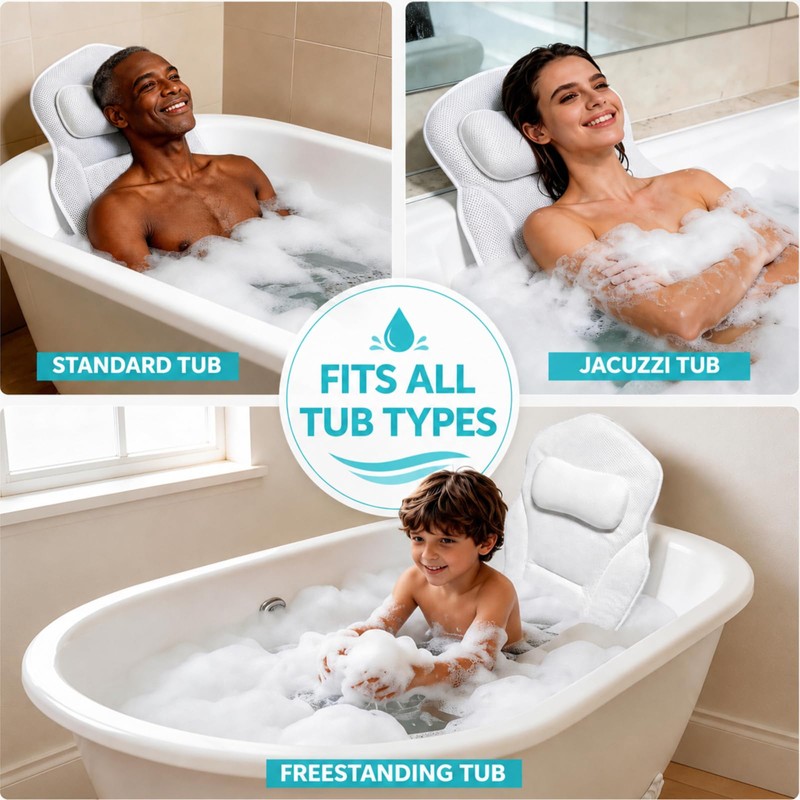 Full Body Bathtub Pillow with Lumbar Support, 5D Air Mesh