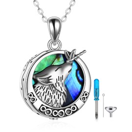 Wolf Urn Necklaces for Ashes Sterling Silver Abalone Shell Wolf Cremation Jewelry for Ashes with Dragonfly Urn Keepsake Memorial Jewelry for Women Men