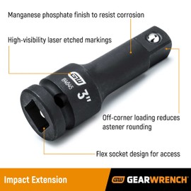 GEARWRENCH 4 Pc. 3/8" Drive Impact Extension Set, 3", 6", 10" & 15" - 84926N