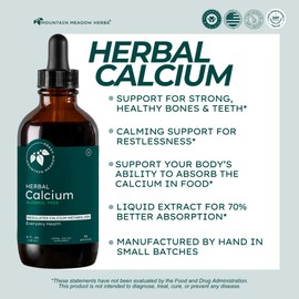 Mountain Meadow Herbs Herbal Calcium – Vegan Liquid Calcium Supplement for Bone & Teeth Support, High Absorption Plant-Based Formula for Adults & Kids - 4 oz