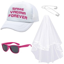 YDUNARISE Jga Men's Accessories, Stag Night Funny Hat, Pink Glasses and Veil, Jga Costume Men, JGA Party Accessories, Men's Wedding Decoration (White)