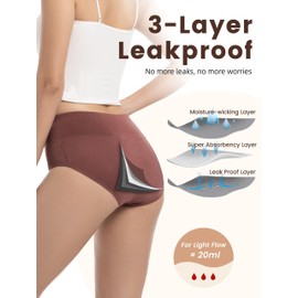 TIICHOO High Waisted Period Panties Heavy Flow Soft Leakproof Underwear for Women 3 Pack (X-Large, Black/Turquoise Green/Brown