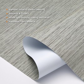 Persilux Custom Size Blackout Cordless Roller Blinds Natural Woven Stripes Bamboo-Look Fabric Thermal Insulation Privacy Roller Shades for Home,Office,Bedroom,Cyan Grey Color