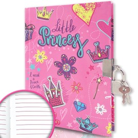 GINMLYDA Girls Diary with Lock for Kids, 7x5.25 Inches 160 Lined Pages Secret Pink Princess Notebook for Girls Journal with Lock for Kids Pre School Writing Drawing Cute Girls Gifts for Birthday