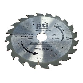 PTI 136mm x 20mm x 20T, Thin Kerf Saw Disc 1.5mm Thick Cordless Saws quality TCT Circular Saw Blades. Hardened & precision-balanced Micrograin Carbide Teeth