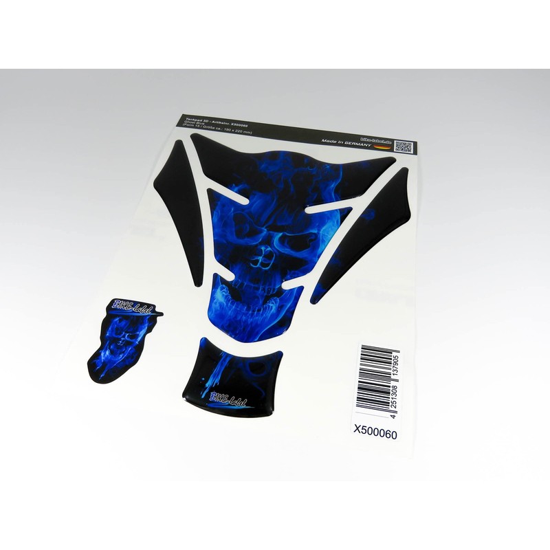 BIKE-label Tank Pad Motorcycle Sticker Skull Blue Compatible with Kawasaki