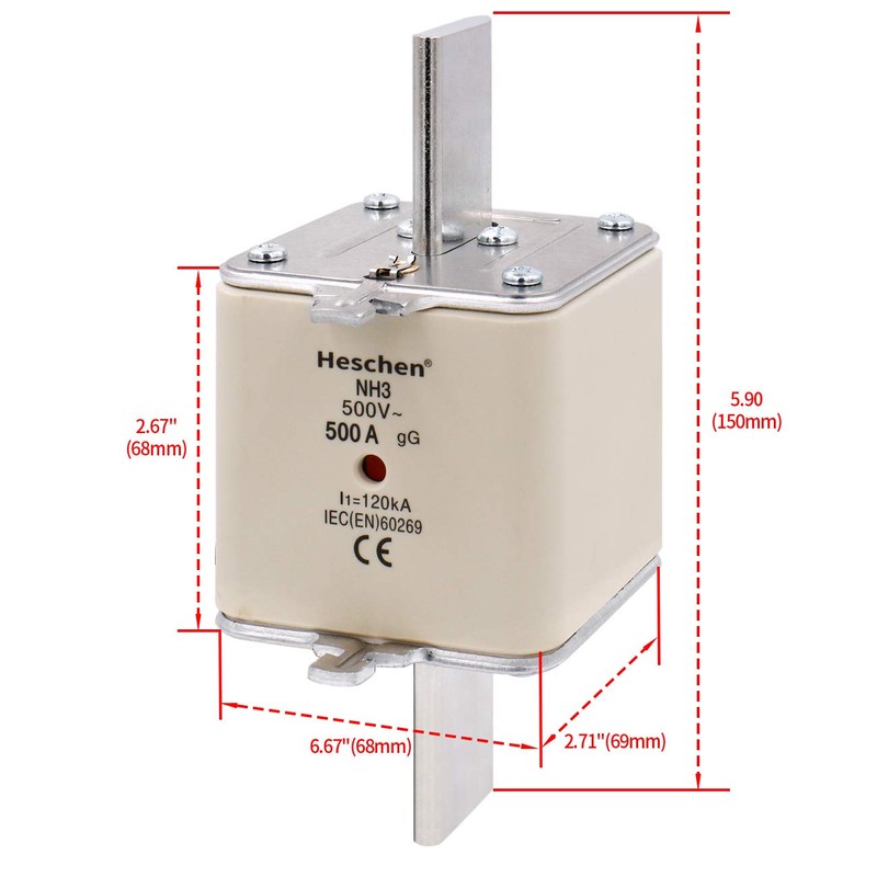 Heschen NH Fuse Insert, NH3, 500A, gG, Front Display, Combination