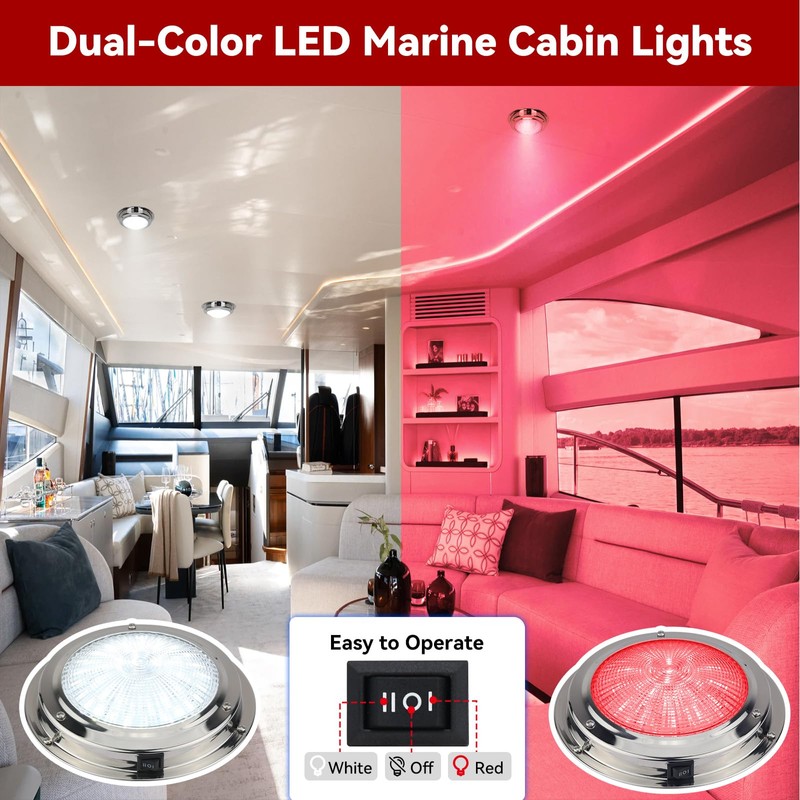 5.5 Inch 12V Dual-Color LED Boat Dome Light with Toggle