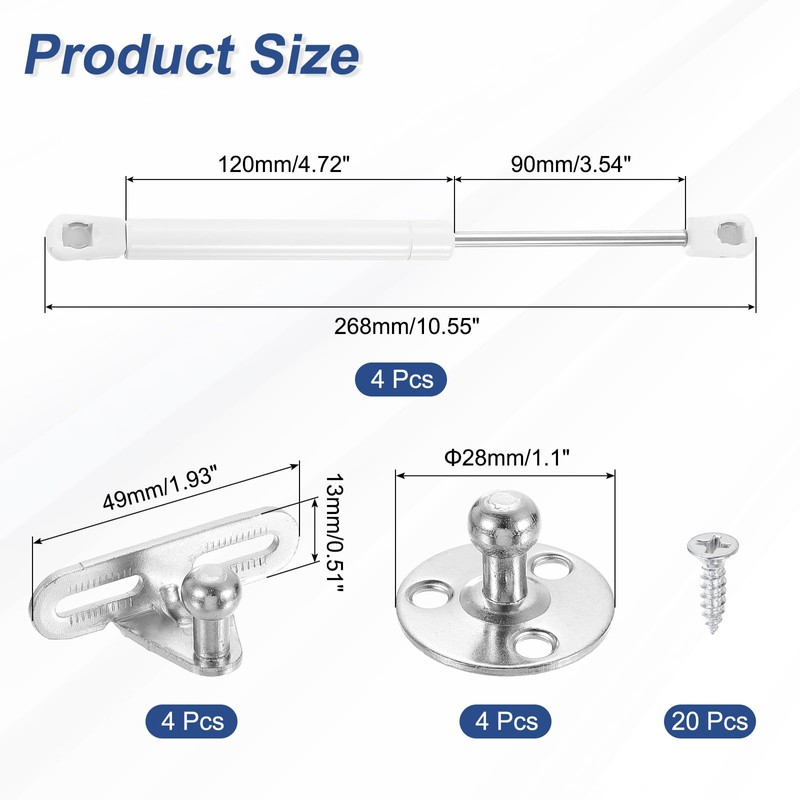 sourcing map 4Pcs Lid Support Hinges, 20N Gas Struts Soft