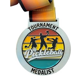 Pickleball Medal - Silver - 3" Pickleball Medal Award with Free Multi-Color Sublimated Ribbon