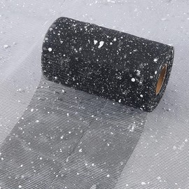 CABODYALS 16.4 Yards 5.9 Inch Black Glitter Mesh Ribbon Sparkly White Sequins Netting Tulle with Spools Wide Fabric Ribbons for Sewing Making Wreath Bouquet Wedding Party Home Decor DIY Craft Supply