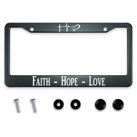 Smooffly Faith Hope Love License Plate Frame Heartbeat License Plate Frame Decorative Car Tag Frames Aluminum Metal License Plate Holder for US Canada Standard 12.2 x 6.3 Inch