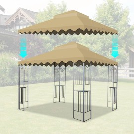 10x10 Ft Tan Outdoor Patio Double Tiered Gazebo Tent Roof Top Cover Only Wavy Border Replacement Canopy for Pergola-Frame Notcolor: as Pic Color