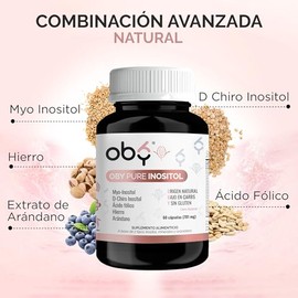 OBY Inositol con Myo Inositol, D-Chiro inositol, Acido Folico, Hierro, Extracto de Arndano  Suplemento en cpsulas de 701 mg (60 Cpsulas)              