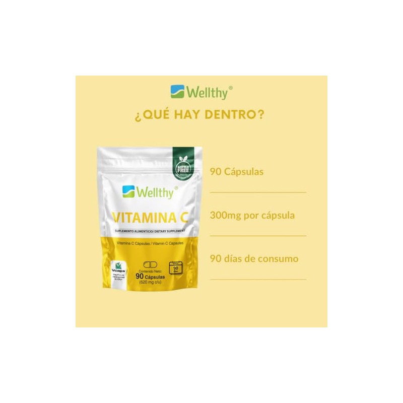 Wellthy Vitamina Cápsulas 300mg Solo Cápsula Día Vcaps Capsulas Veganas