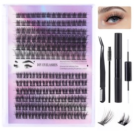 DIY Lash Extension Kit Included 150 Pcs Lash Clusters 8-16mm Mix 30D and 40D Curl Individual Lashes, Eyelash Extension Kit with Lash Bond and Seal, Lash Tweezers, Spoolies Brush