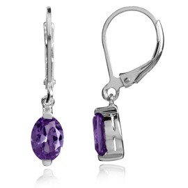 Silvershake 1.44ct. 7x5mm Petite Natural African Amethyst 925 Sterling Silver Leverback Dangle Earrings