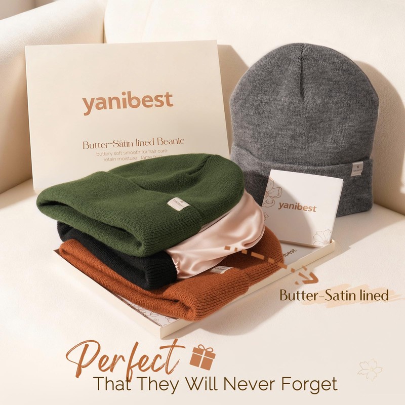 YANIBEST Satin Lined Beanie for Women Reduce Frizz Winter Hats