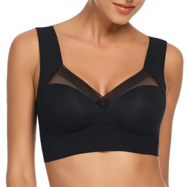 WOWENY Women’s Seamless Lace Bra without Underwire, Soft Push-Up Padded Bra, Breathable and Lightweight, Classic Bustier, Modern Feel, black