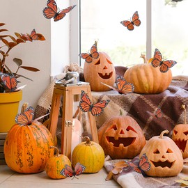 Monarch Butterfly Decorations, dia de los muertos Decorations, 3 Sizes 3D Day of the Dead Artificial Monarch Butterflies Decor Halloween Butterfly Wall Decal for Craft Home Wedding Thanksgiving, 12Pcs