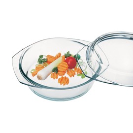 Simax Round Glass Casserole Dish: Clear Glass Round Casserole Dish with Lid and Handles - Covered Bowl for Cooking, Baking, Serving, etc. - Microwave, Dishwasher, and Oven Safe Cookware – 3.5 Quart