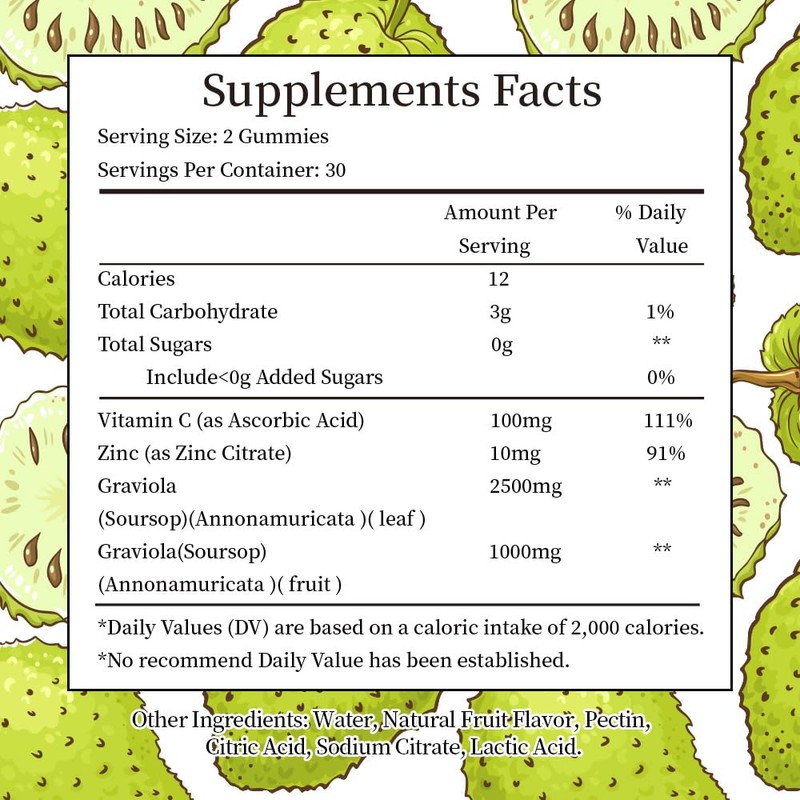 Soursop Gummies for Adults with Vitamin C, 2500mg Organic Soursop